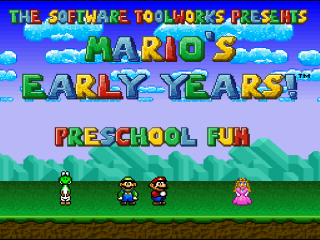 Mario's Early Years Preschool Fun title screen for Super Nintendo